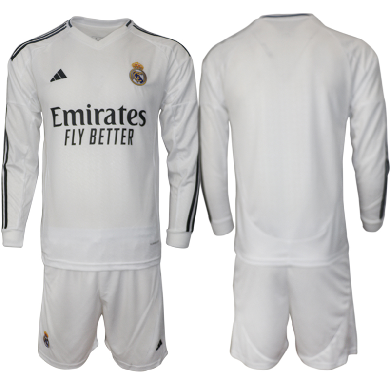 Men 2024-2025 Club Real Madrid home Long Sleeves White Blank Soccer Jersey